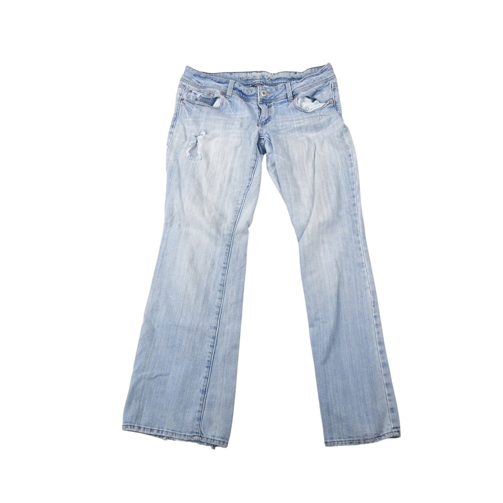 American Eagle Slim Boot Jeans Womens 14 (34x31) Blue Good Distressed Stretch